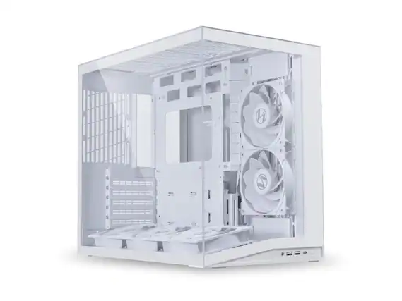 Front. Lian Li - LIAN LI O11D MINI V2 Flow | Compact ATX Mid-Tower Case | Panoramic View | 5 x 120mm Fans | White (O11DMIV2FW) - White.
