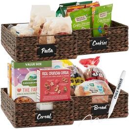 Best Choice Products - Set of 4 16x12in Woven Water Hyacinth Pantry Baskets w/ Chalkboard Label, Chalk Marker - Brown