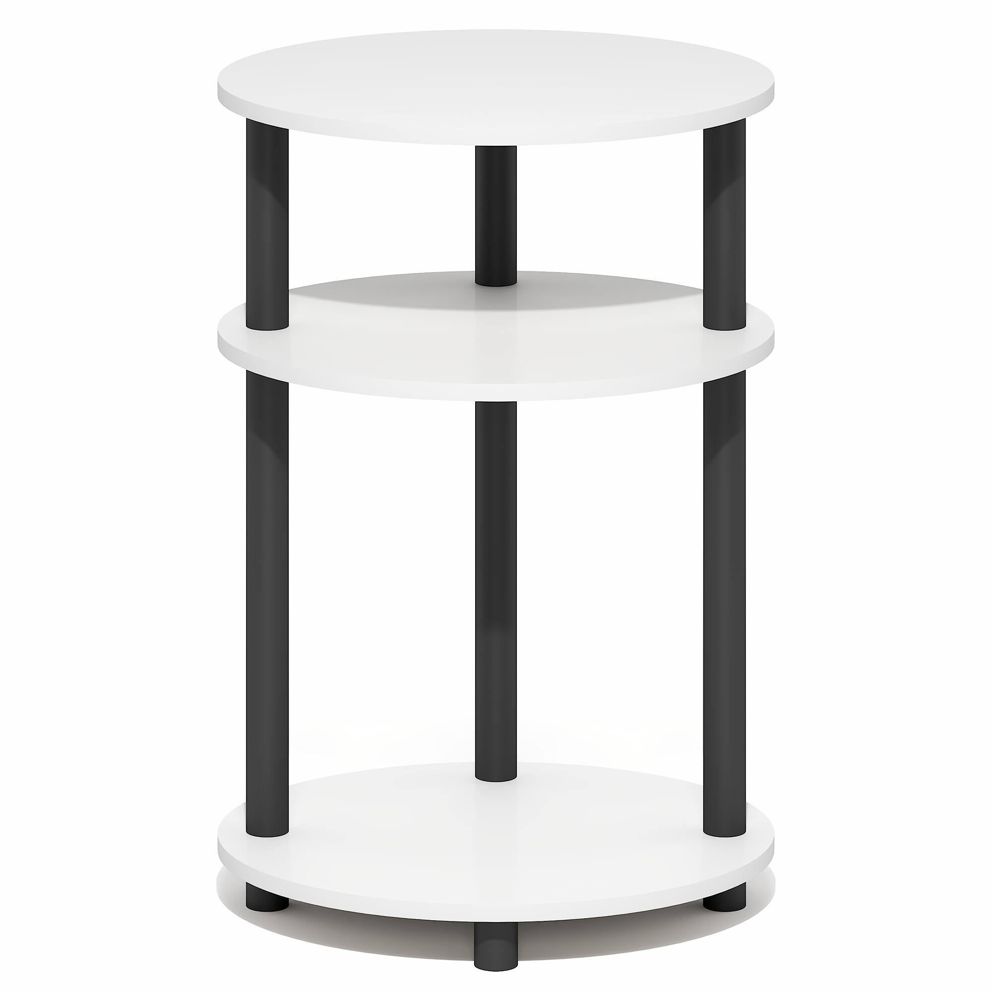 Alt View 6. Furinno - TURN-N-TUBE 3-Tier Oval Night Stand, Toolless Assembly Narrow Nightstand, Modern Compact Side Table, End Table - White/Black.