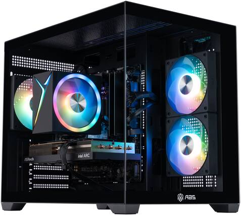 ADVANCED BATTLESTATIONS - ABS Flux II Aqua Gaming PC - Windows 11 - Intel Core 5 120 - Arc A580 8GB - 16GB DDR4 3200 - 1TB M.2 SSD - Black