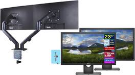 Dell - E2318H 23" FHD IPS Monitor, Anti-Glare, Flicker Free, VESA Mount, VGA 2 Pack w/DKZ Hub & Ergoflexy Dual Mount Arm - Black