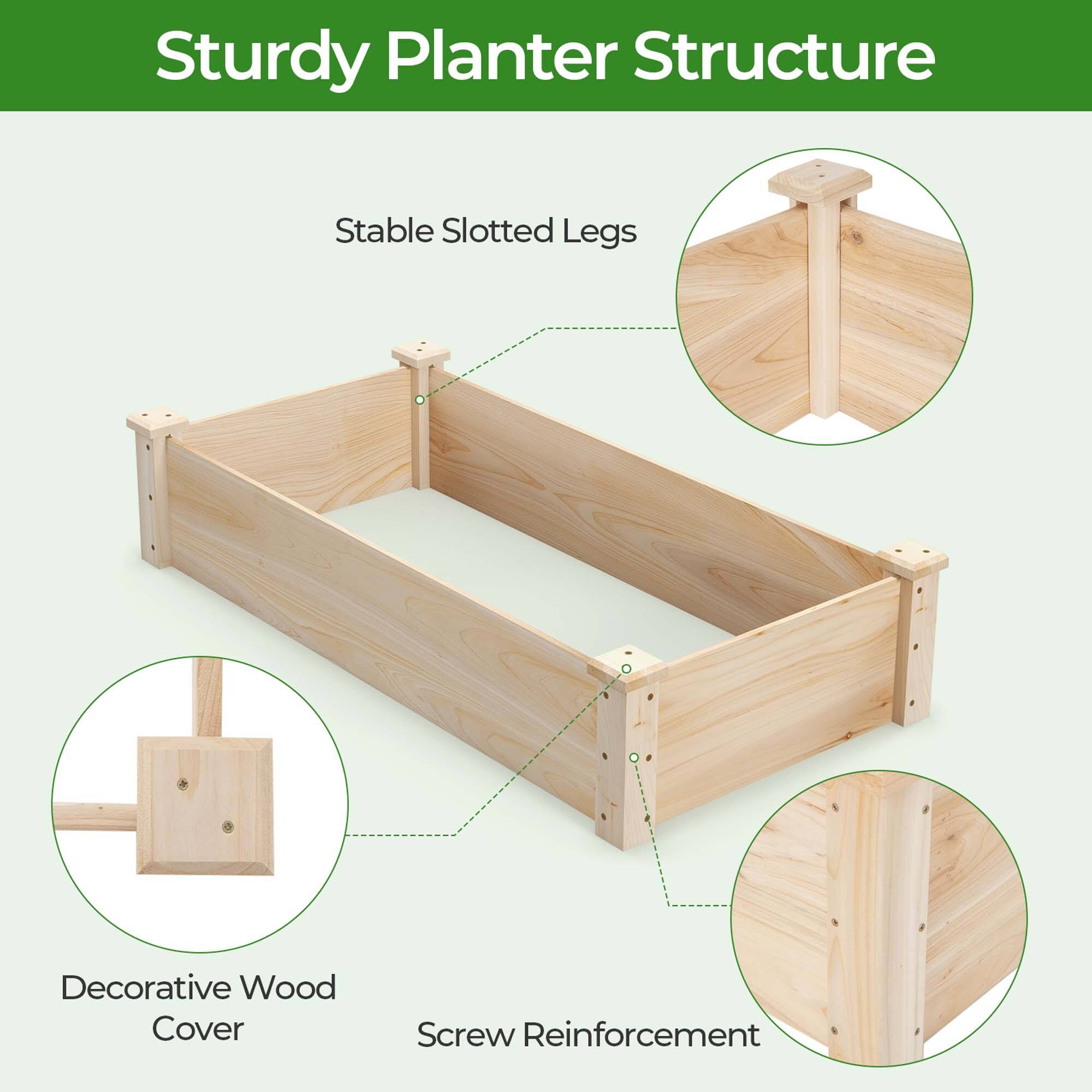 Sturdy Planter Structure: Stable Slotted Legs, Decorative Wood Cover, Screw Reinforcement