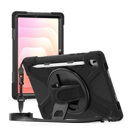 Front. SaharaCase - Samsung Galaxy Tab S11 Heavy Duty Case | Hand Strap & Shoulder Strap | Anti-Shock Corners | Raider-X Series - Scorpion Black.