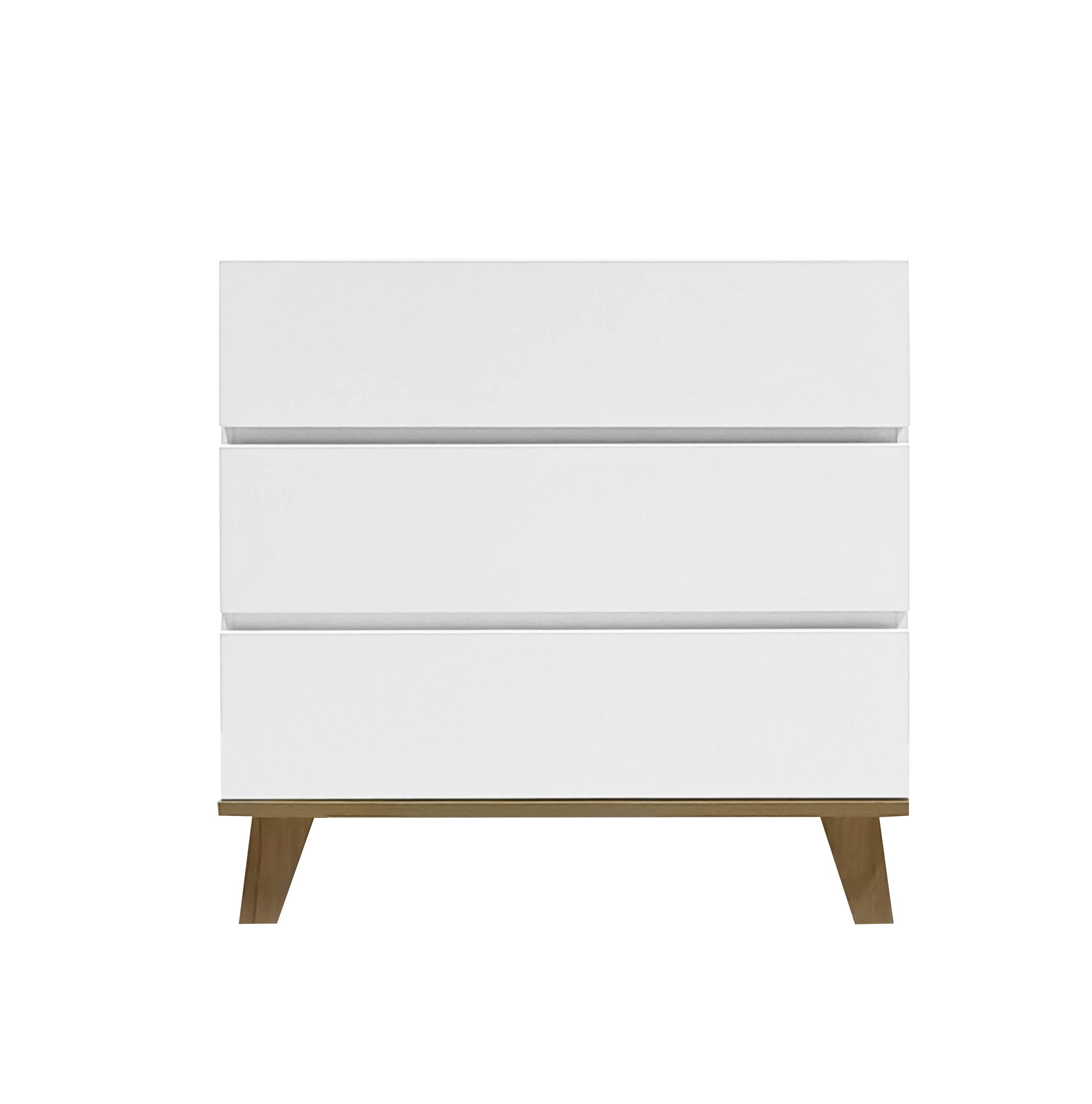 Angle. Loheer - Loheer 3 Drawer White Dresser, Handle-Free Modern Storage Chest with Solid Wood Legs for Bedroom, Minimalist Cabinet - White.