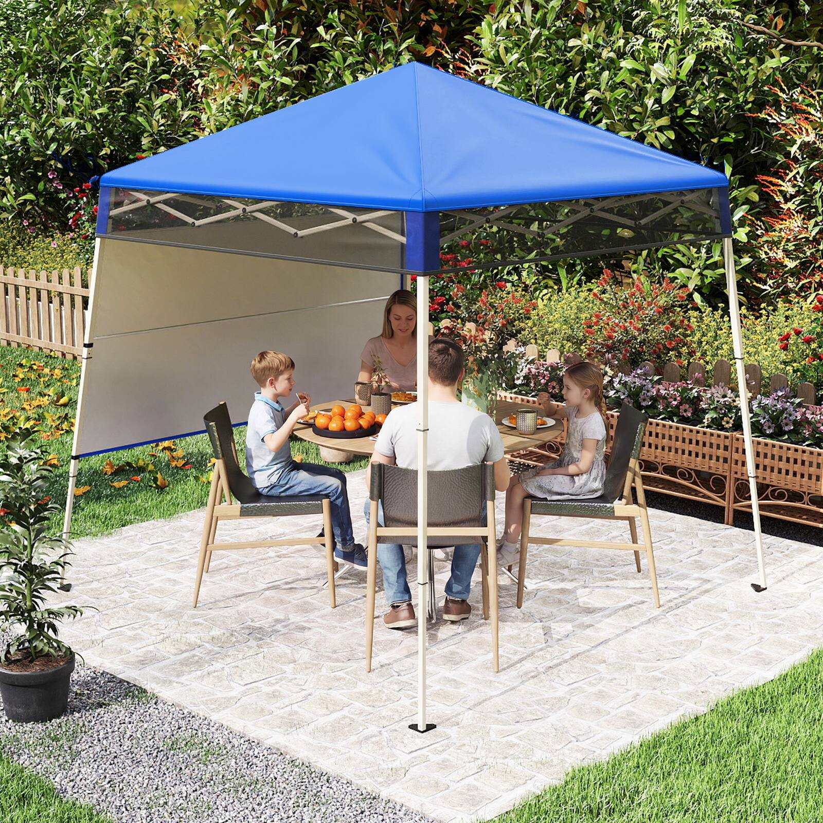 Alt View 3. Gymax - Gymax 7 x 7 FT Pop-Up Canopy TentOutdoor Sun Shelter w/ 1 Push Center Lock  Picnic Blue - Blue.