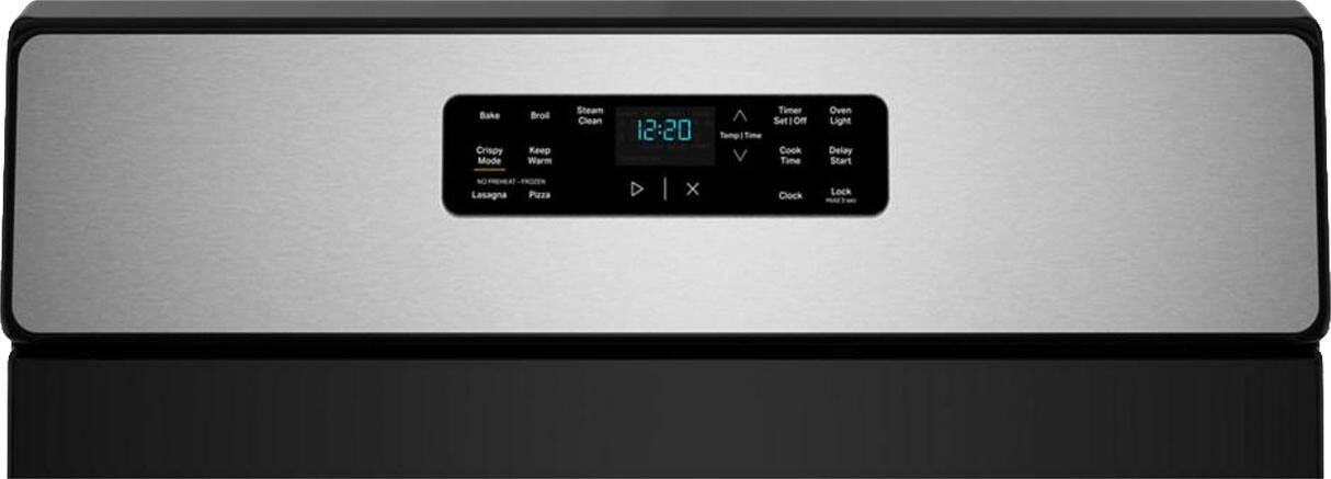 Bake  
Crispy Mode  
Broil  
Keep Warm  
Steam  
Clean  
12:20  

Timer  
Set On  
Cook Time  
Oven Light  
Delay Start  
Lasagna  
Pizza  
X  
Clock  
Lock