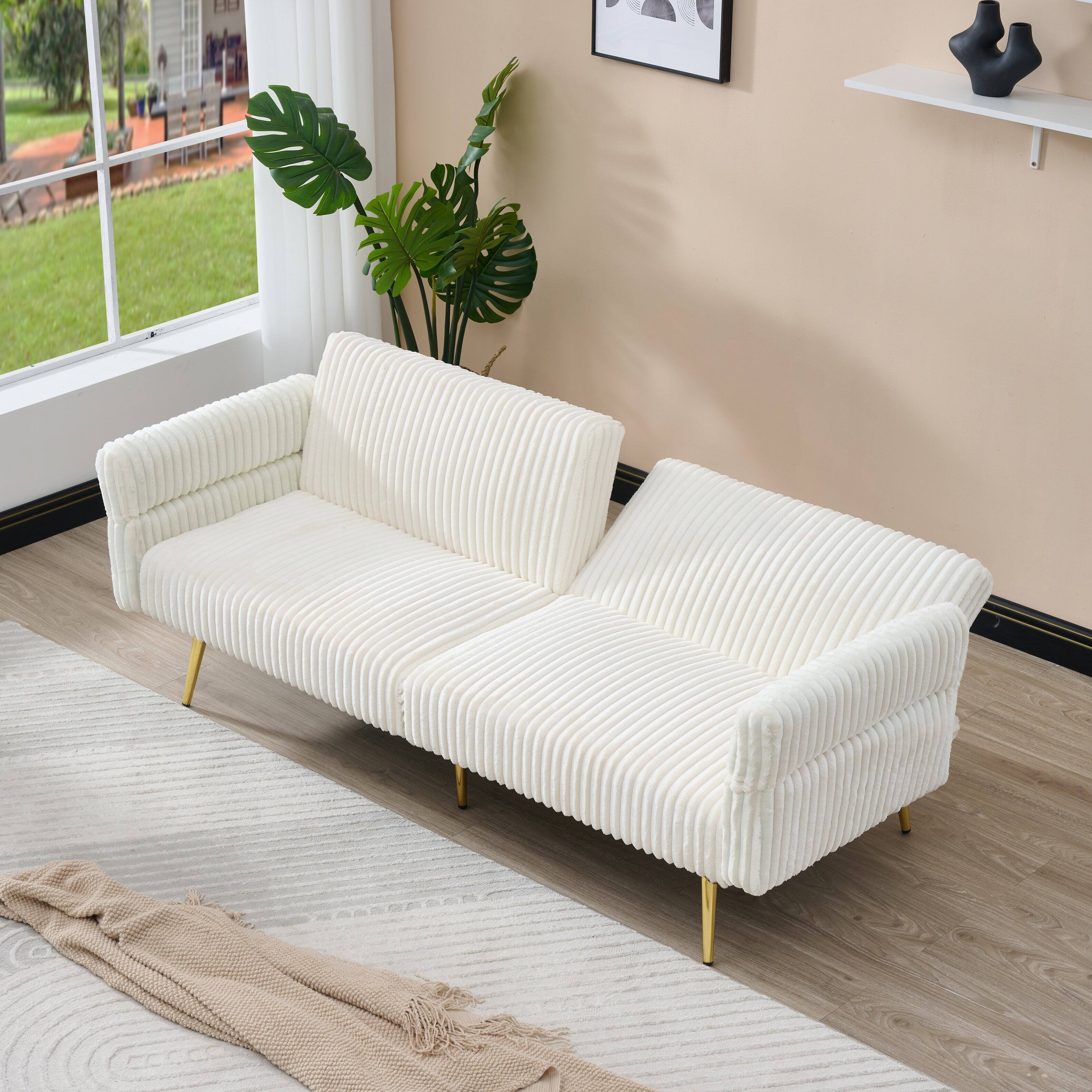Alt View 5. Tiramisubest - 79 inch corduroy sofa bed,foldable double sofa bed with folding armrests,suitable for living room and small space,White - White.