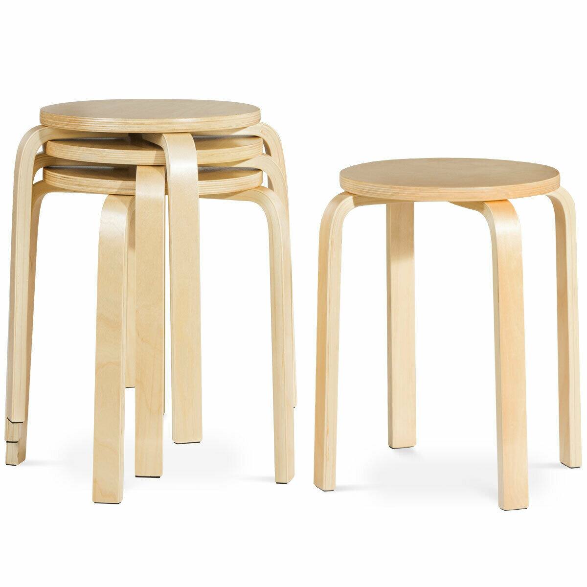 Front. Gymax - Gymax Set of 4 18'' Stacking Stool Round Dining Chair Backless Wood Home Decor - as pic.