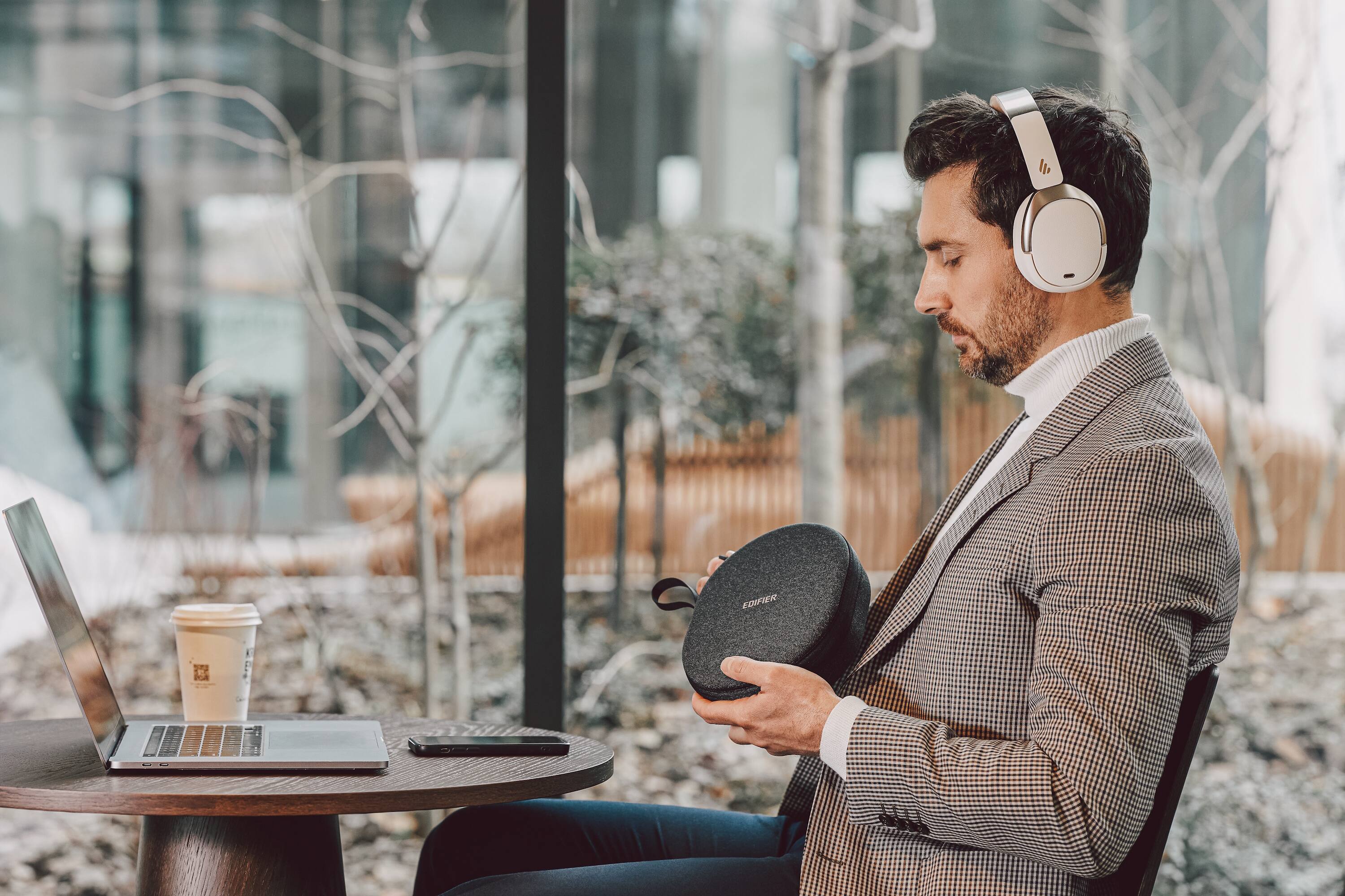 Alt View 1. Edifier - WH950NB Wireless Noise Cancelling Over-Ear Headphones - Ivory.