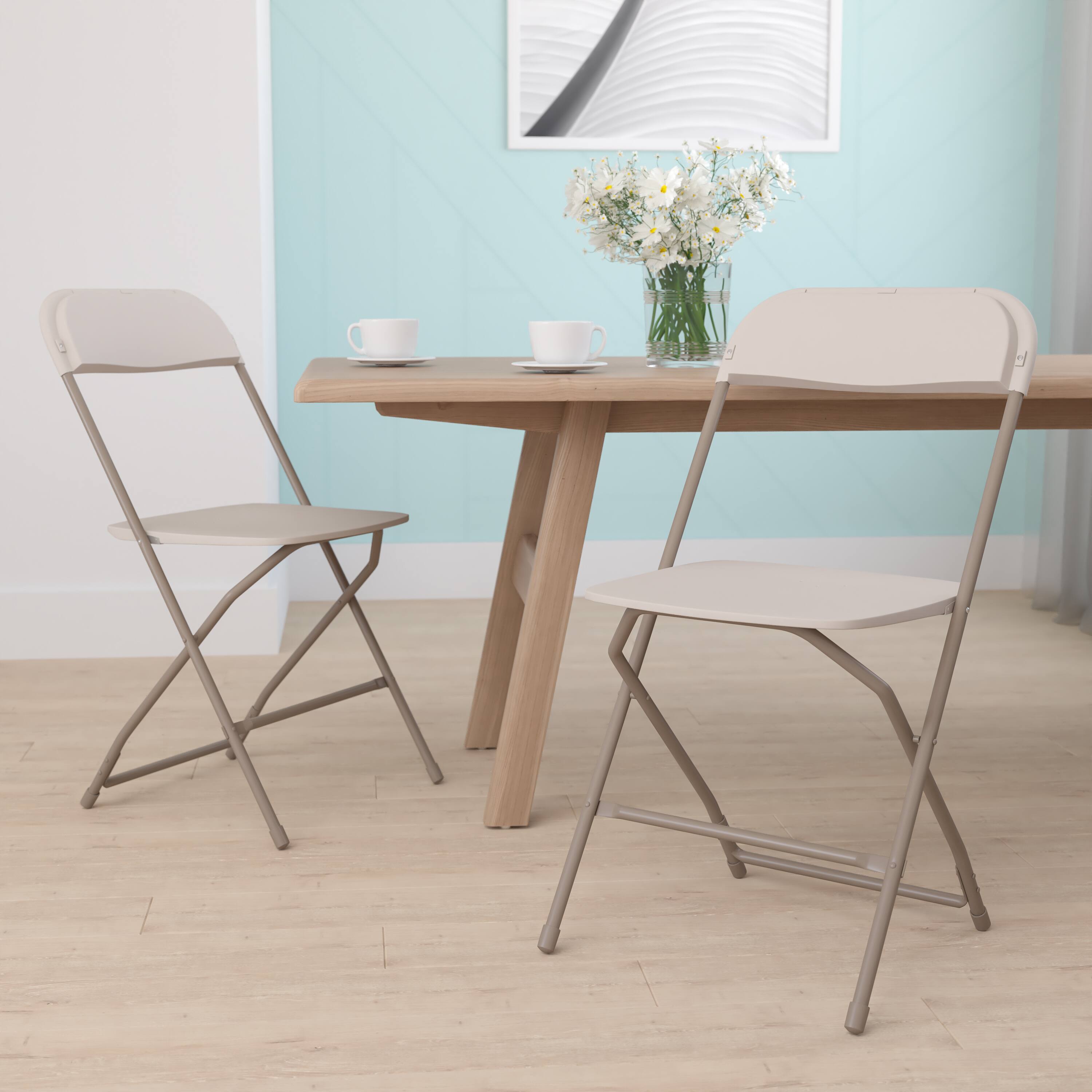 Alt View 1. Emma + Oliver - Set of 2 Stackable Folding Plastic Chairs - 650 LB Weight Capacity - Beige.