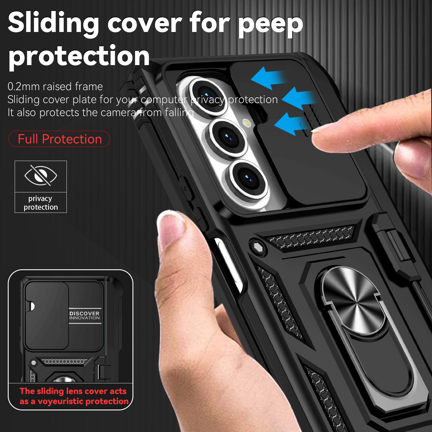 Sliding cover for peep protection  
0.2mm raised frame  
Sliding cover plate for your computer privacy protection  
It also protects the camera from falling  

Full Protection  

The sliding lens cover acts as a voyeuristic protection