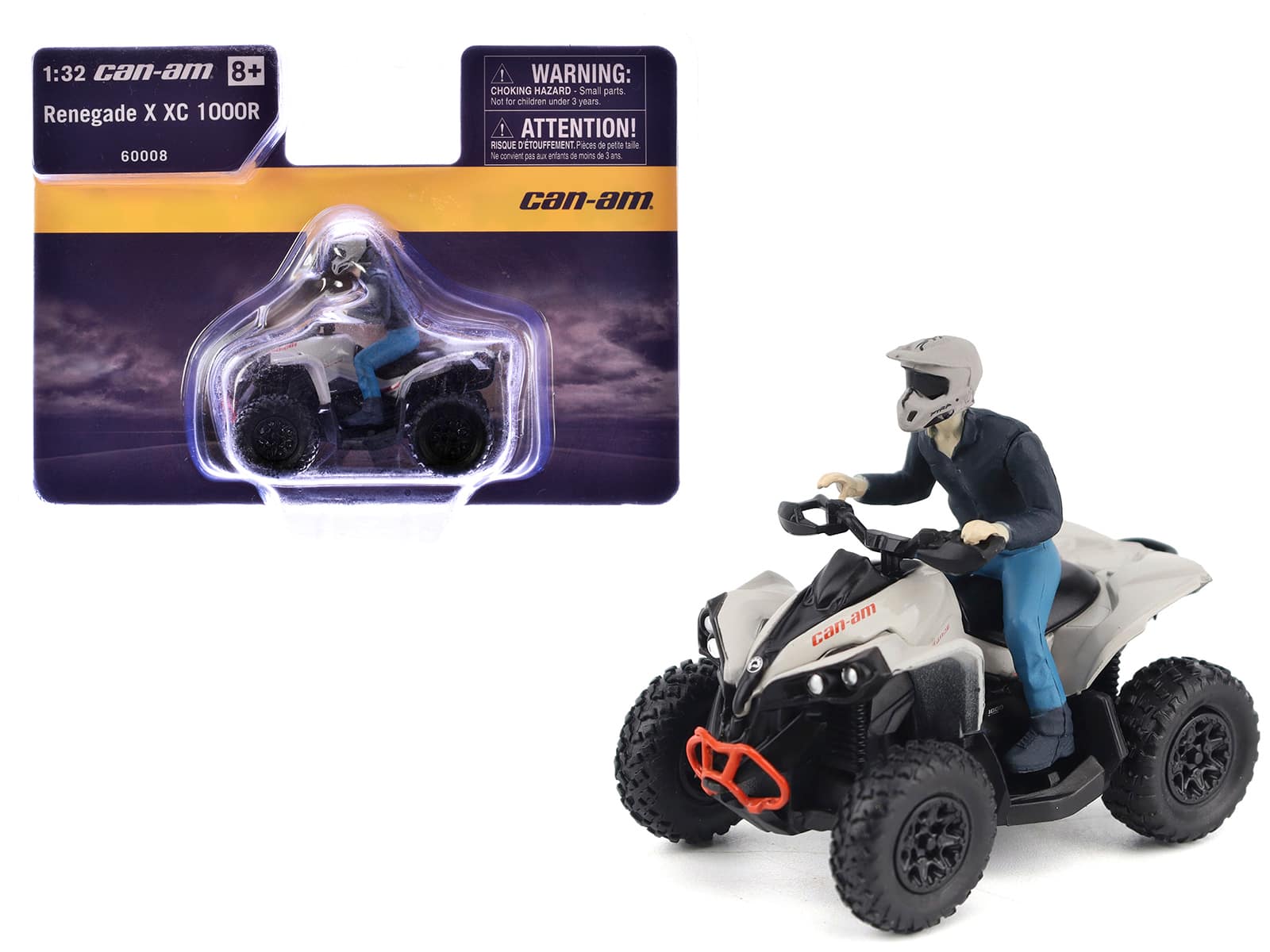 Can-Am Renegade X XC 1000R ATV Chalk with Driver Figure 1/32 Diecast Model by BRP Models - Gray