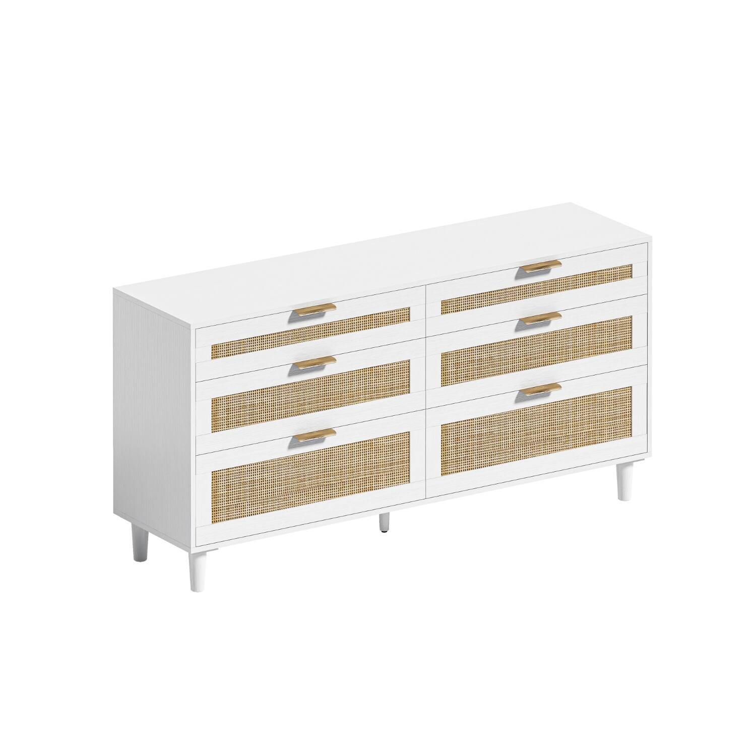 Alt View 2. Lirago - White Rattan Accent Cabinet with 6 Drawers 15.75"D x 59.06" W x 29.53" H - White.