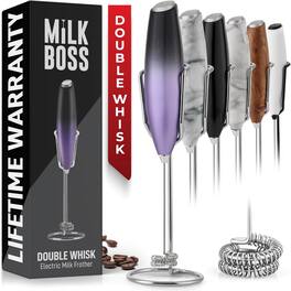Zulay Kitchen - Double Whisk Milk Frother for Coffee With Upgraded Holster Stand by Milk Boss - Galaxy