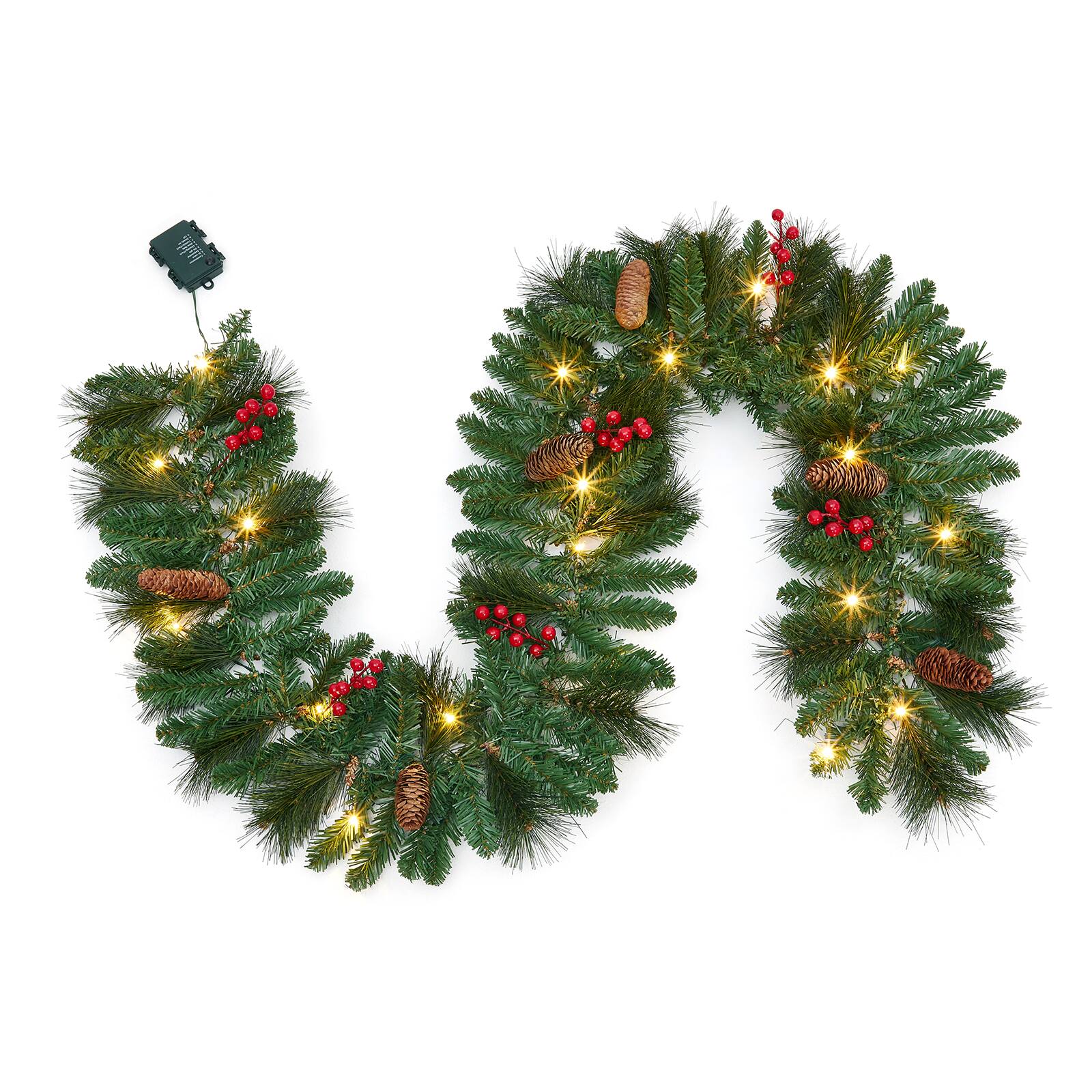 Front. Acekool - 6ft Pre-Lit Pine Christmas Garland with 20 Warm White LED Lights 8 Lighting Modes for Door Fireplace Stair Window - Green.