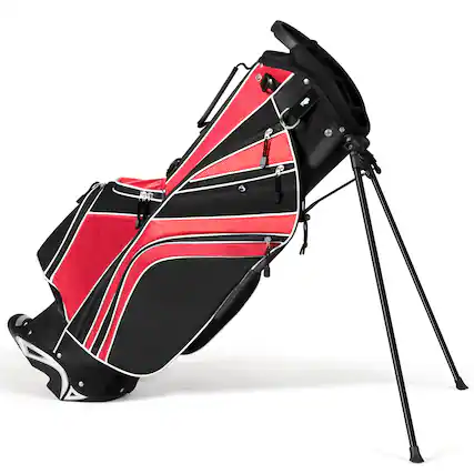 Front. Gymax - Gymax Golf Stand Bag 6 Way Divider Golf Carry Bag w/ Straps & 7 Storage Pockets Red - Red.
