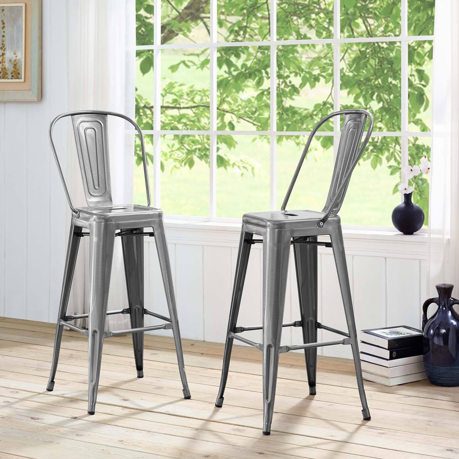 Left. Modway - Promenade Metal Bar Side Stool by Modway - Gunmetal.