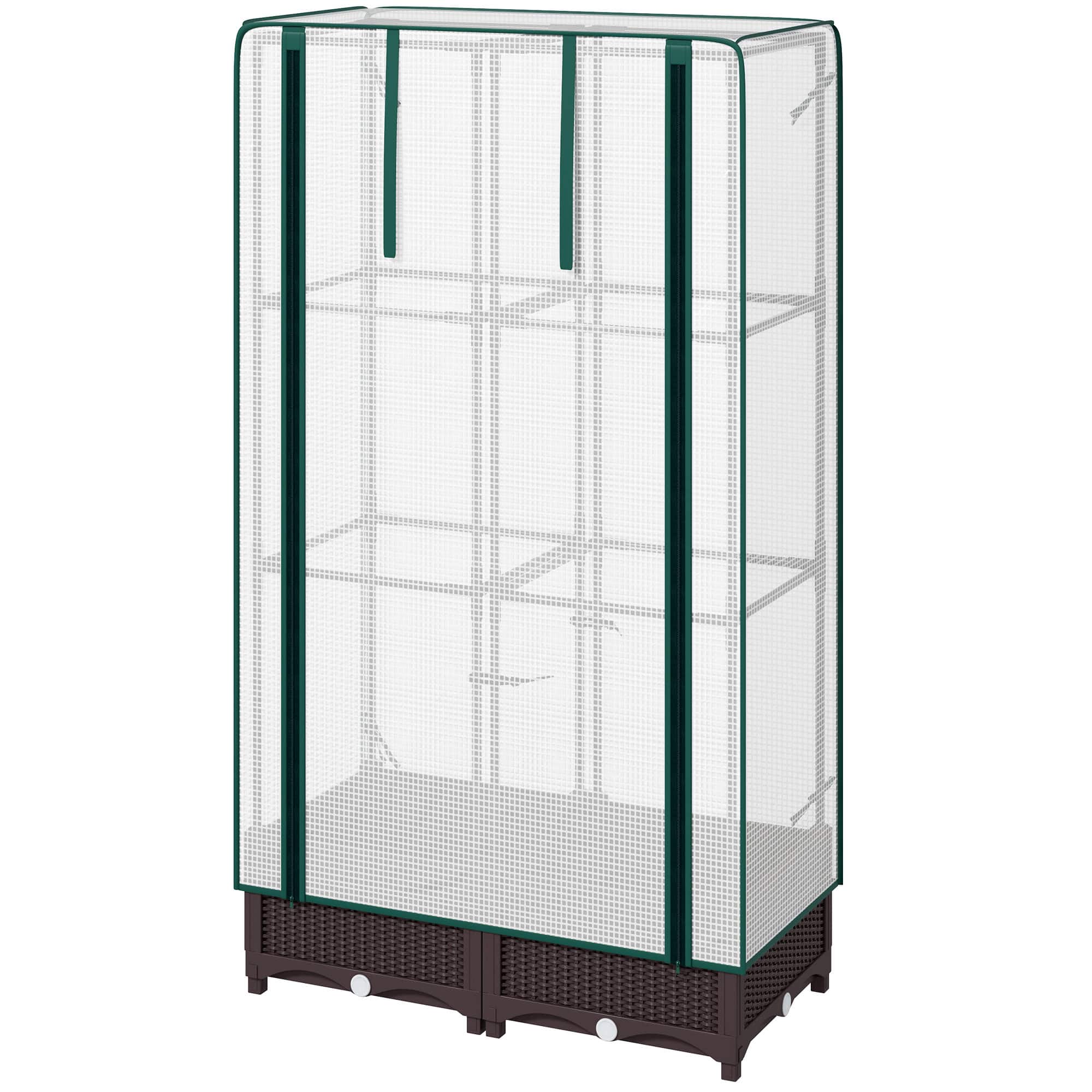 Outsunny - Bed with Trellis, Outdoor Plant Box with PE Cover, Drainage Holes and Zipper Door - Brown