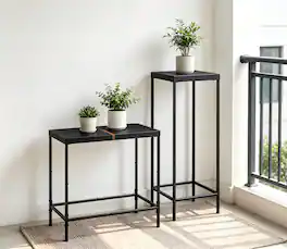 Oumilen - Set of 2 Narrow Nesting End Tables – Wood Top with Metal Frame, Slim Accent for Sofa Living Room - Black