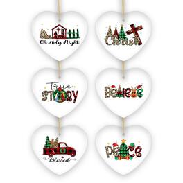 OrnamentallyYou - Religious Theme Plaid Ceramic Heart Christmas Ornament Bundle Jesus and Christian Nativity - Multi-colored