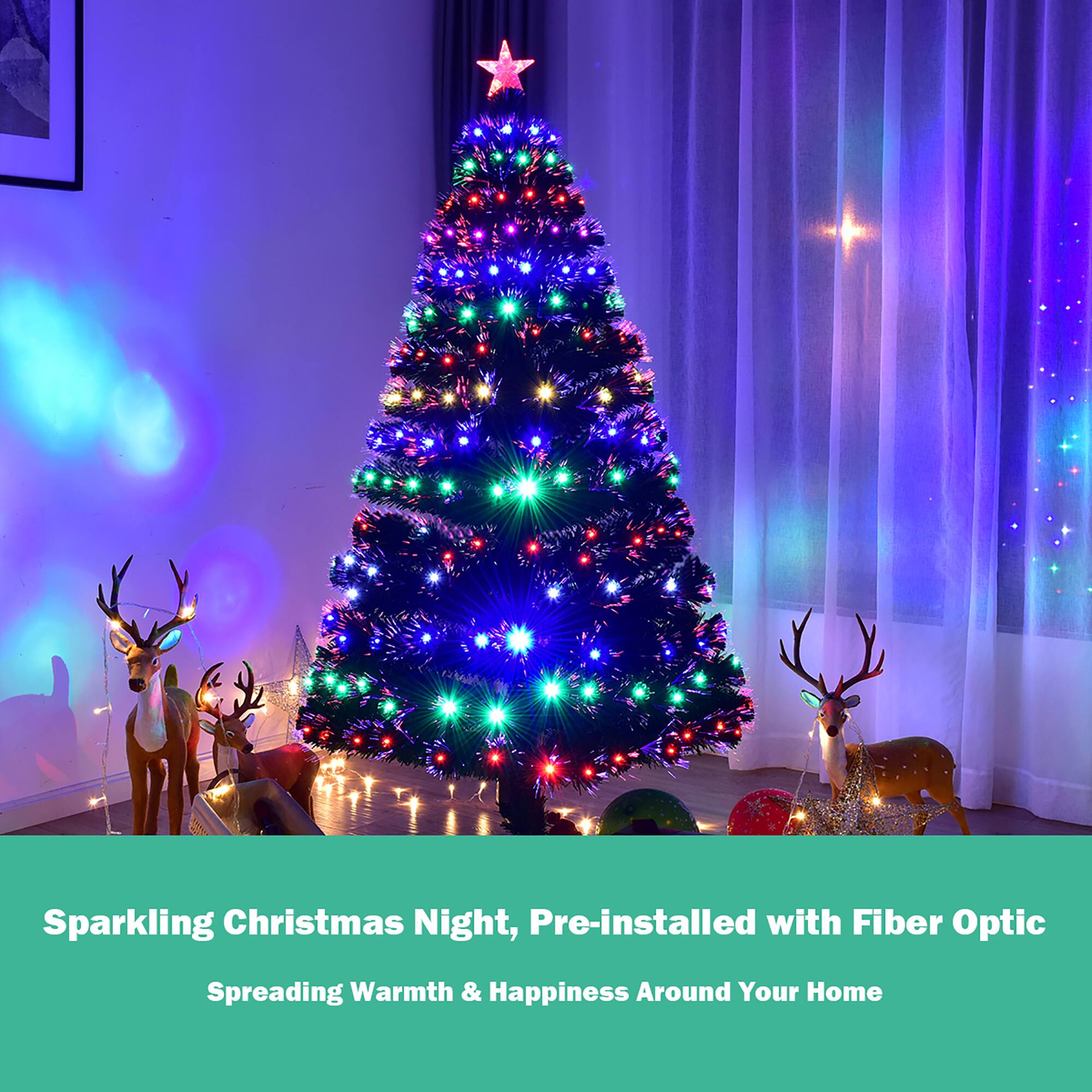 Costway 7'PreLit Christmas Tree Fiber Optic Multicolor LED Lights