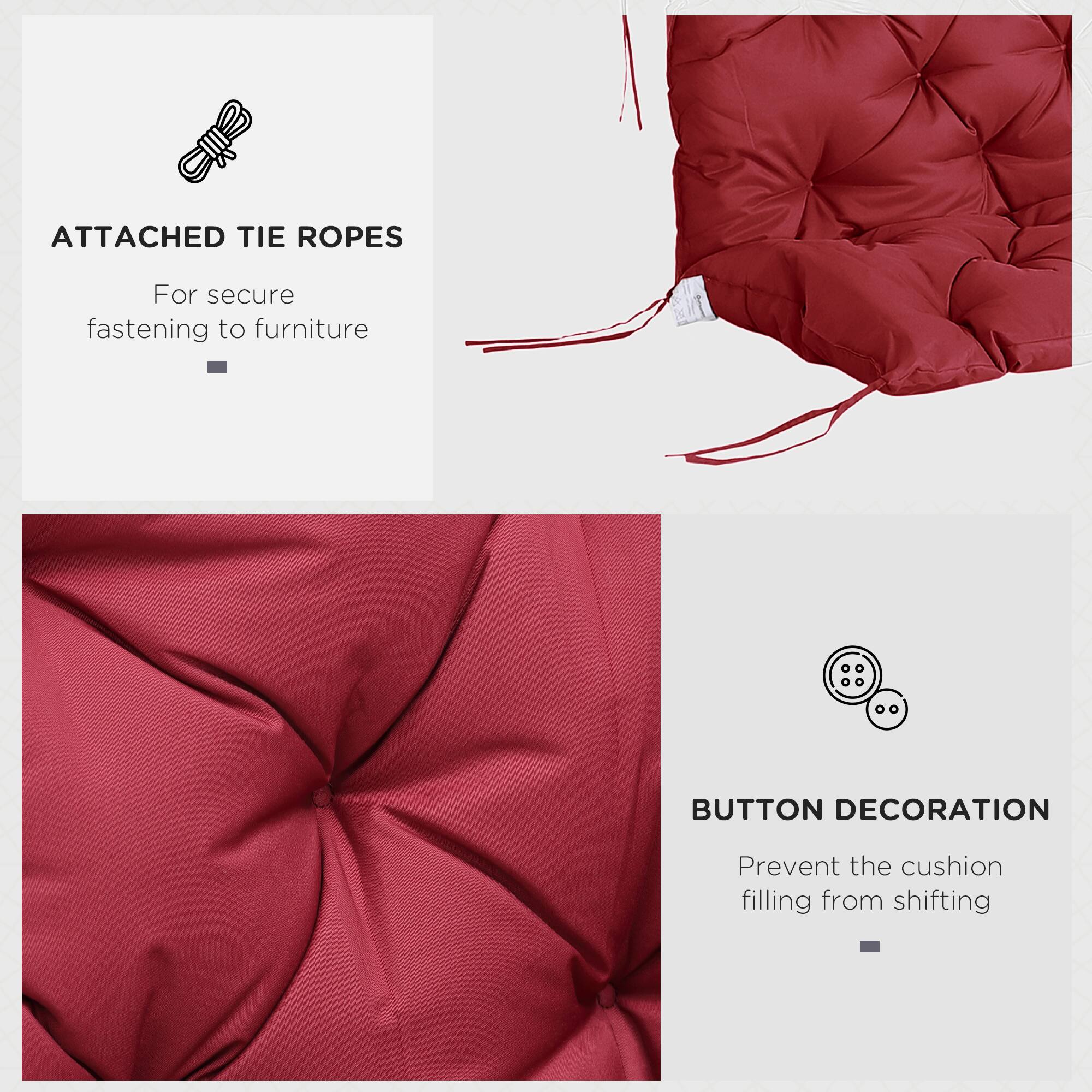 ATTACHED TIE ROPES For secure fastening to furniture
BUTTON DECORATION Prevent the cushion filling from shifting