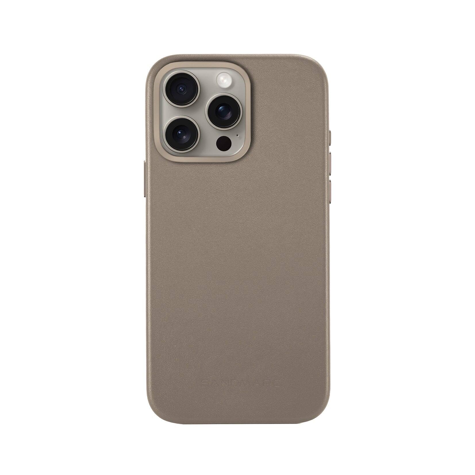 Front. SANDMARC - Minimal Leather Case - iPhone 16 Pro - Sand - beige.