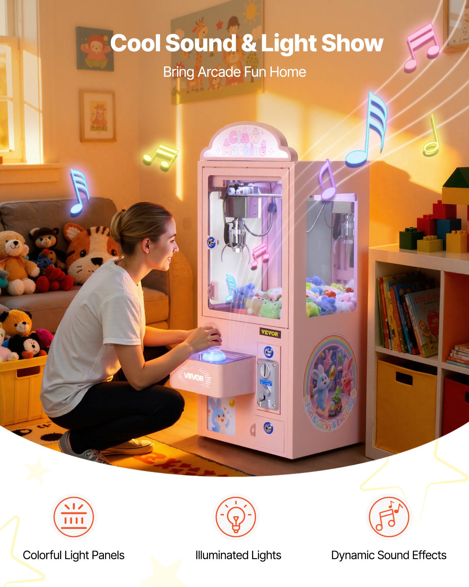 Cool Sound & Light Show  
Bring Arcade Fun Home  

Colorful Light Panels  
Illuminated Lights  
Dynamic Sound Effects