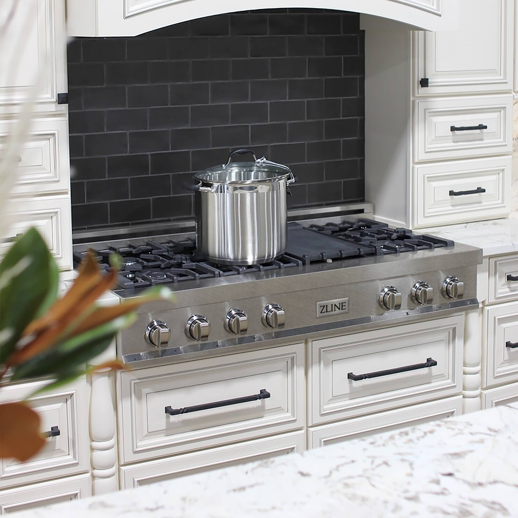 Angle. ZLINE - ZLINE 48 in. Legacy Gas Rangetop with 7 Burners and Porcelain Cooktop in Satin Stainless Steel (RTS-48) - Satin Stainless Steel.