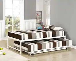 Kings Brand Furniture - Twin Hi-Riser Platform Bed with Pop-Up Trundle – White - White