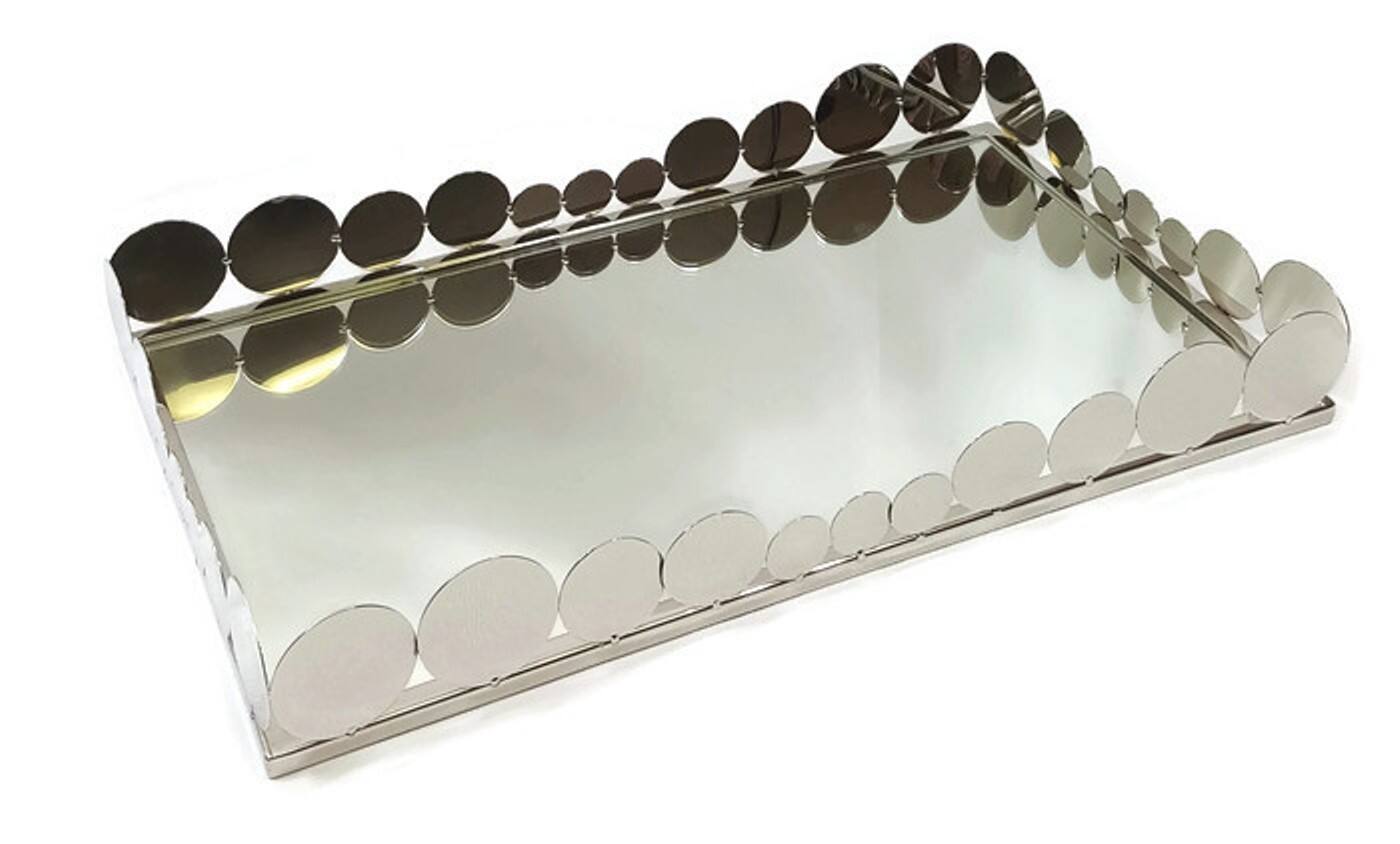 Jiallo - Elegance Rectangular tray with mirror, 19x11.5" - Silver, Multi Color