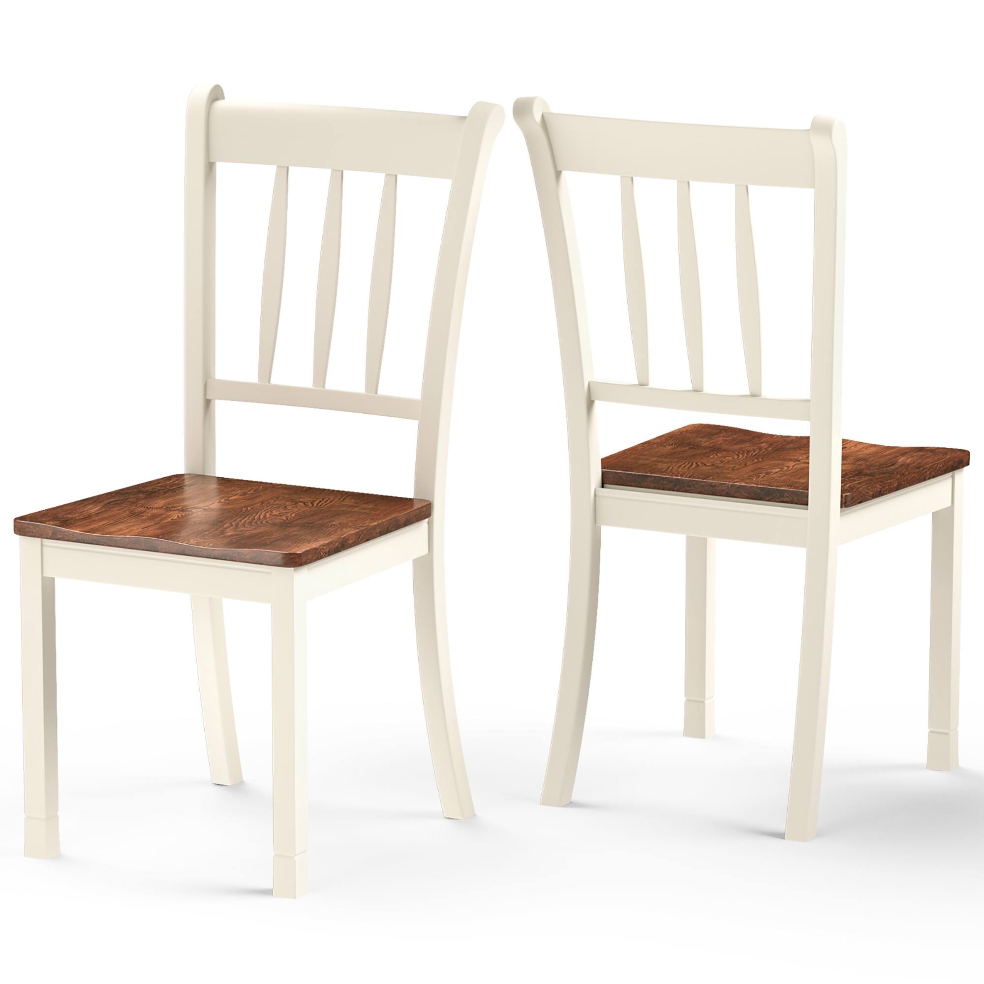Front. Costway - Costway Set of 2 Wood Dining Chair High Back Rubber Wood Kitchen Whitesburg Side Chair - White.
