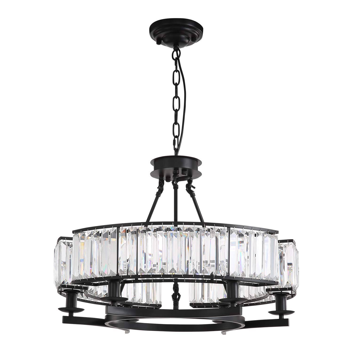 Alt View 3. Siljoy - Modern Black Farmhouse Round Chandeliers for Dining Room Living Room Kitchen Island Foyer Entryway - Black.