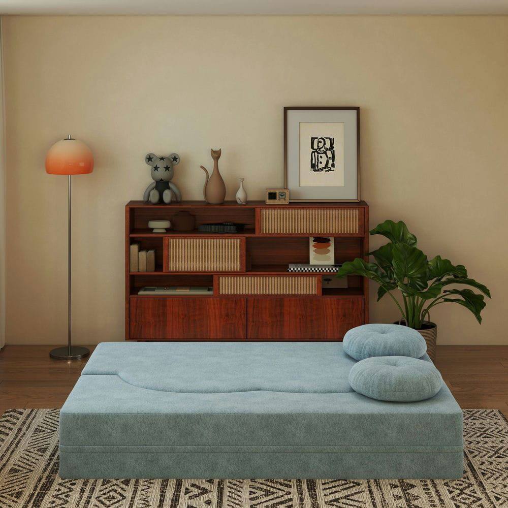 Alt View 5. Kadyn - 3-in-1 Folding Sofa Bed,Twin Sleeper Futon & Loveseat with Included Pillow and Foam Mattress for Guest Comfort - Blue.