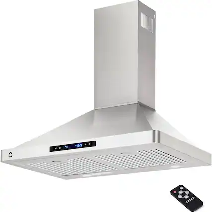 Front. Acekool - 30 Inch 450 CFM Wall Mount Ducted Vent Range Hood with Wave Gesture/ Touch/ Remote for Kitchen - Silver.