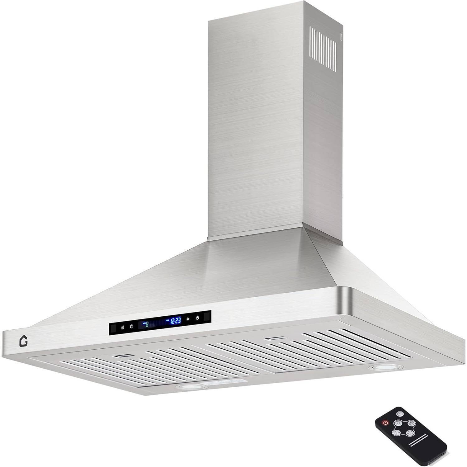 Front. Acekool - 30 Inch 450 CFM Wall Mount Ducted Vent Range Hood with Wave Gesture/ Touch/ Remote for Kitchen - Silver.