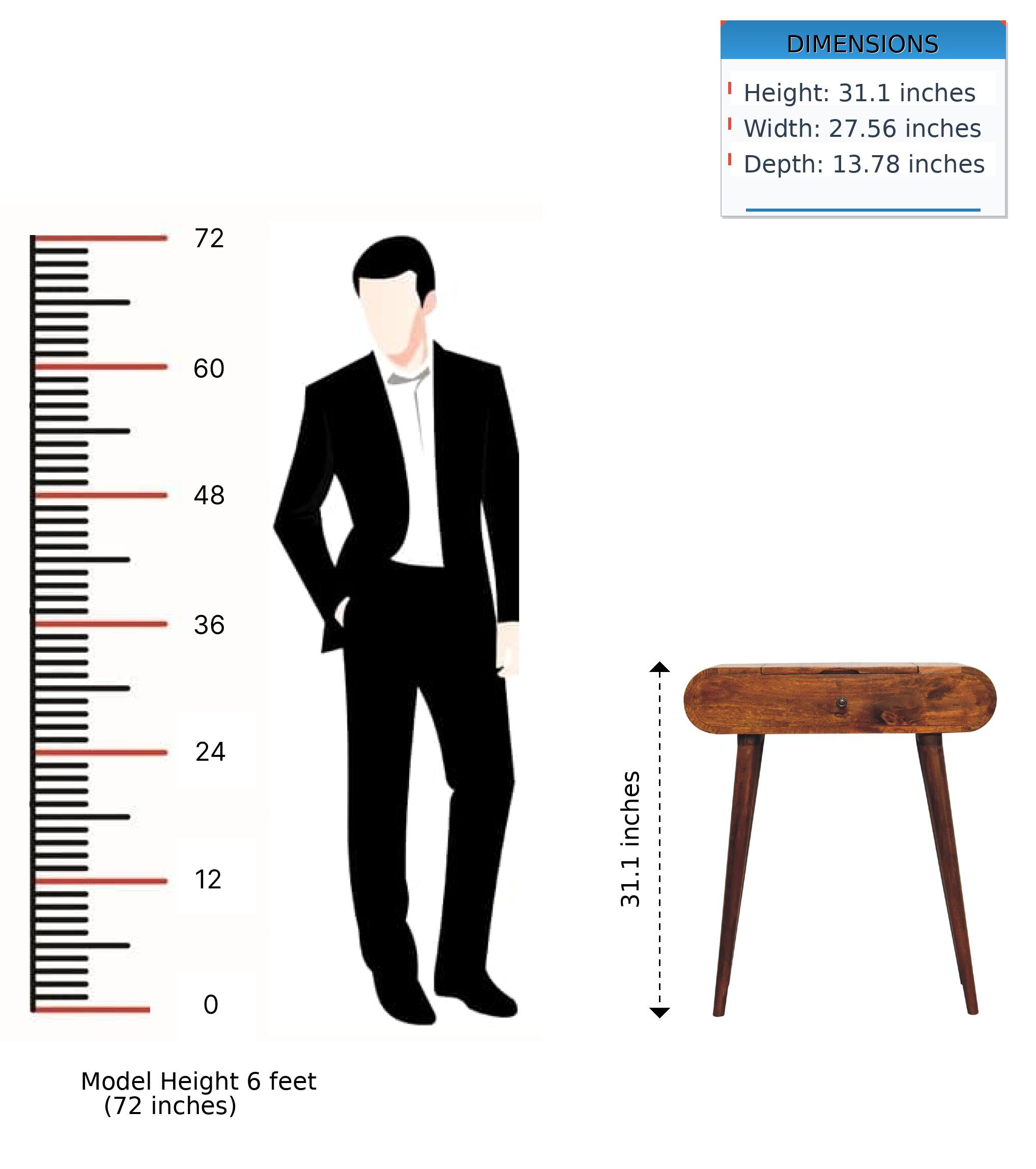 DIMENSIONS  
Height: 31.1 inches  
Width: 27.56 inches  
Depth: 13.78 inches  

Model Height 6 feet (72 inches)