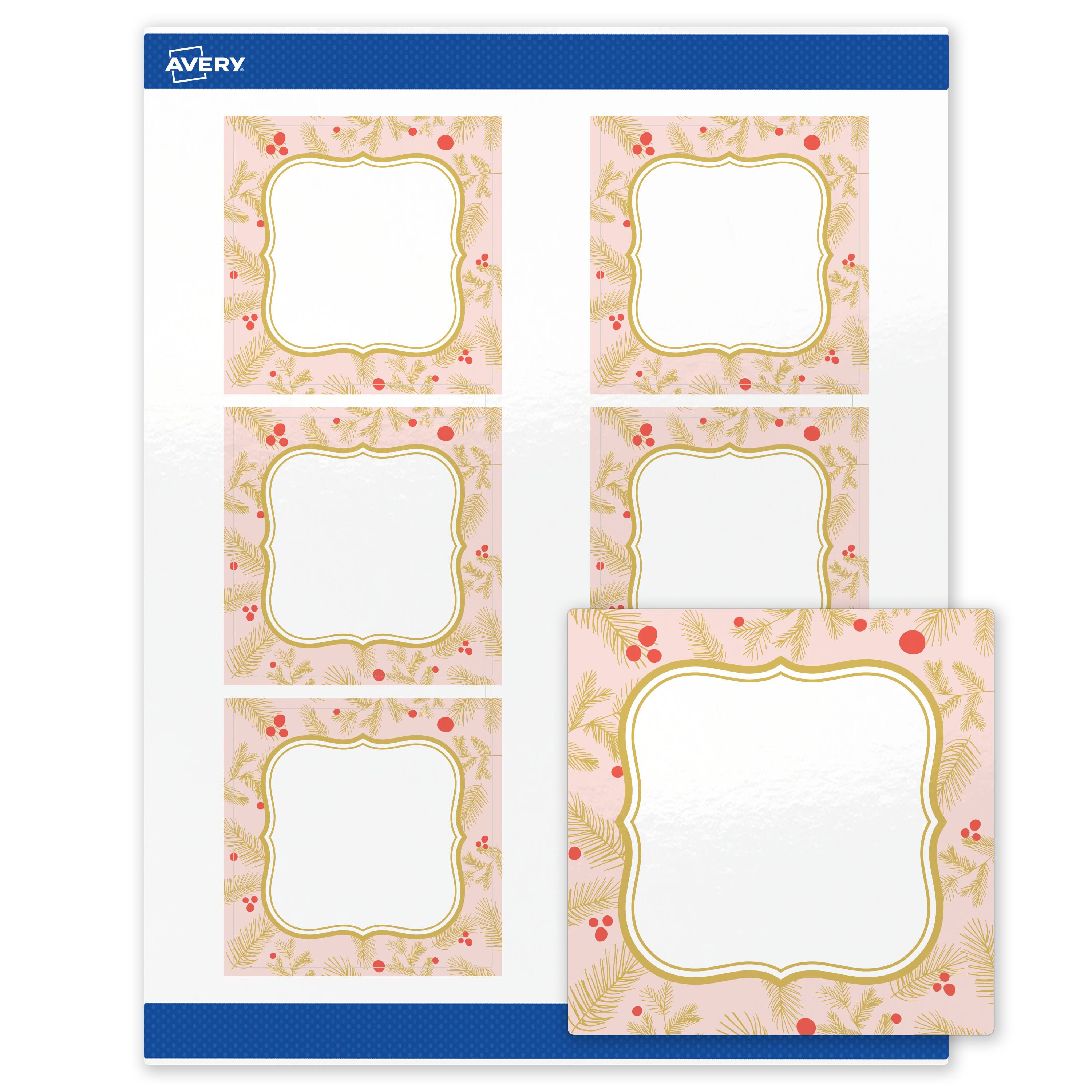 Front. Avery - Avery® Labels, 3" x 3", Gold-Pink Berries, Glossy, 60ct - White.