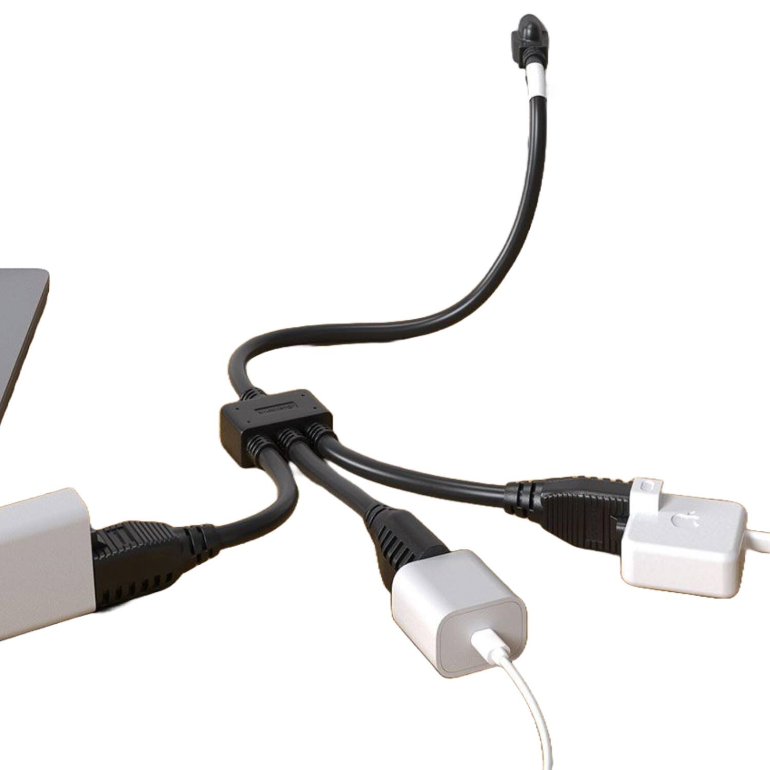 Alt View 2. Sanoxy - 14" NEMA 5-15P to 3 x NEMA 5-15R Power Splitter Cord | 14 AWG Heavy-Duty Extension Cable - Black.