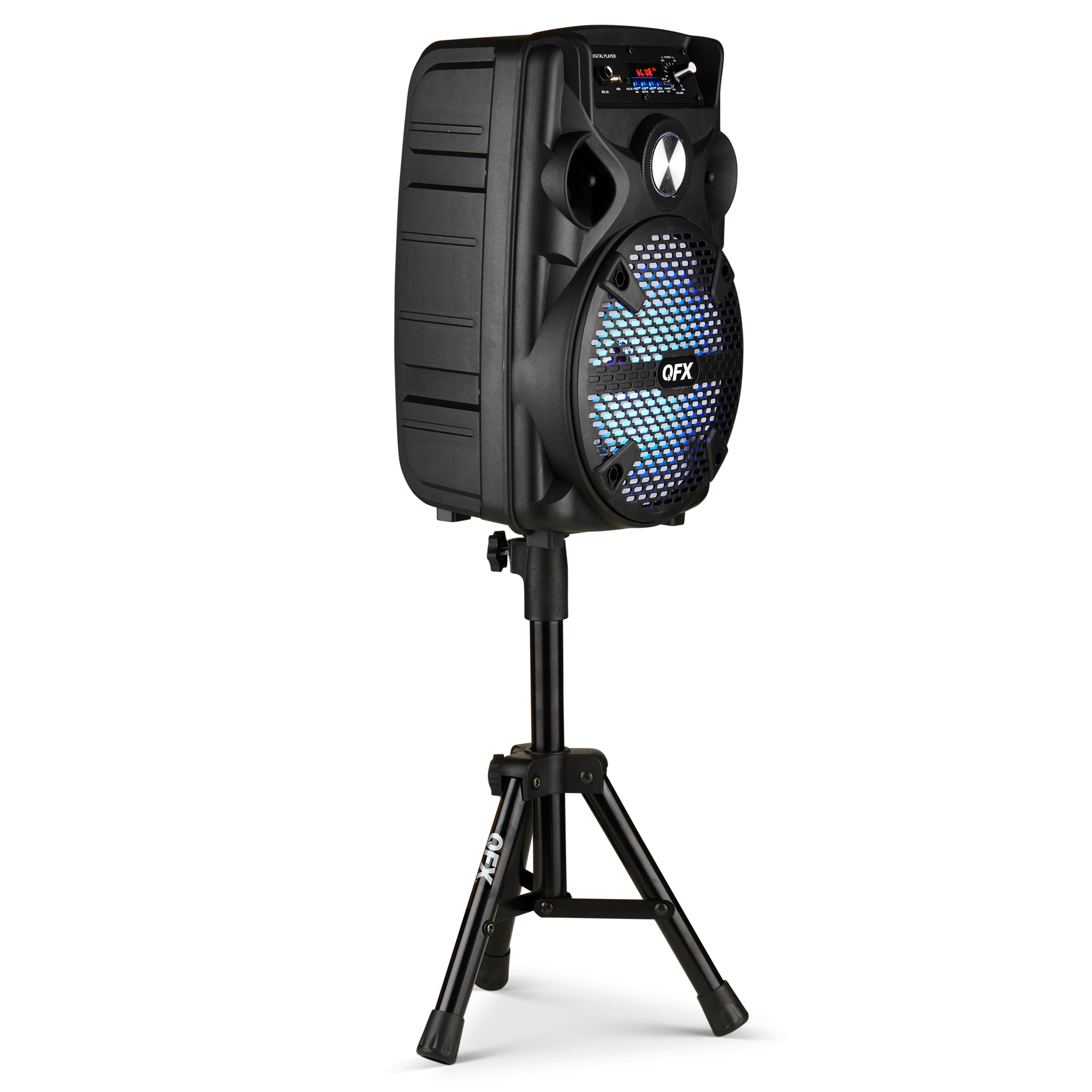 Angle. QFX - 8" BT Recharge Speaker with Microphone & Stand - Black.