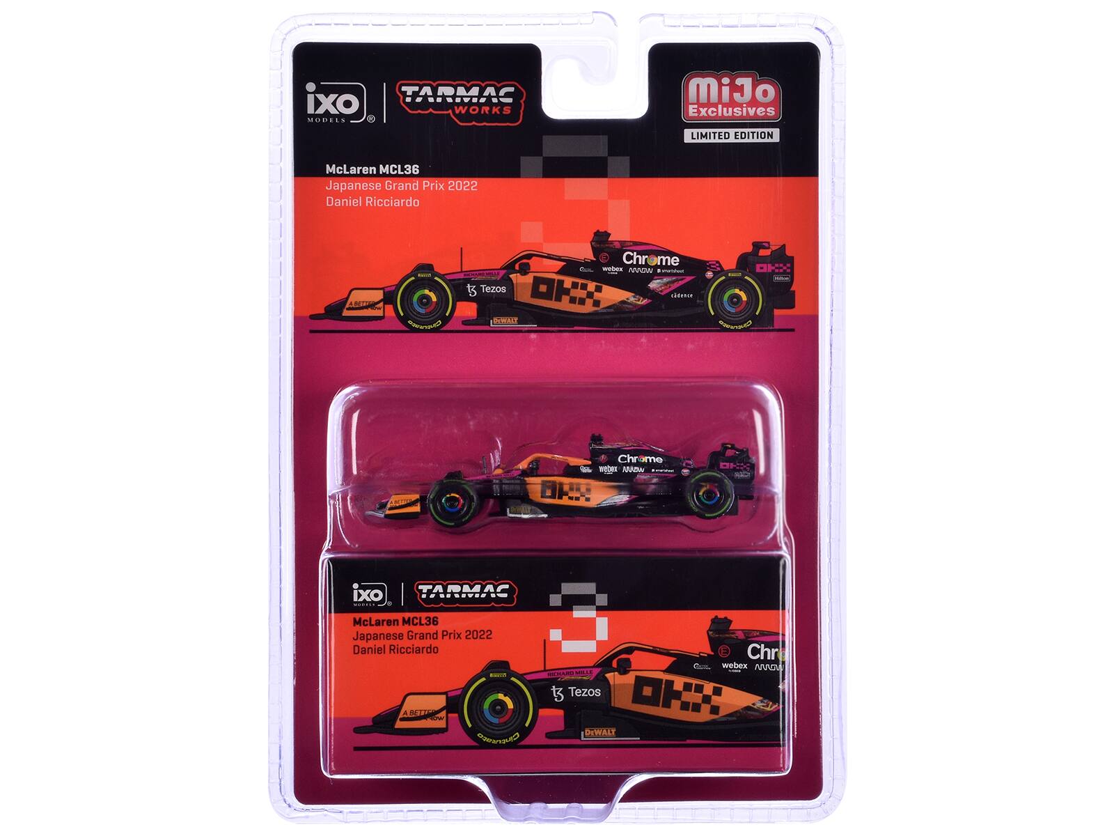 ixo TARMAC WORKS MODELS  
MiJo Exclusives LIMITED EDITION  
McLaren MCL36 Japanese Grand Prix 2022 Daniel Ricciardo  
ABETTA Food  
MOMOCIAL  
Chrome WEIBER ANNOW . - Tezos FABERIE WALT  
MONOCATE FRUIT  
Chrome webex ANNOW  
XHO  
ixo TARMAC  
McLaren MCL36 Japanese Grand Prix 2022 Daniel Ricciardo A BETTER ELPAY Cinsurate  
Chr Chare. webex ANNOV UND  t Tezos : DzWALT