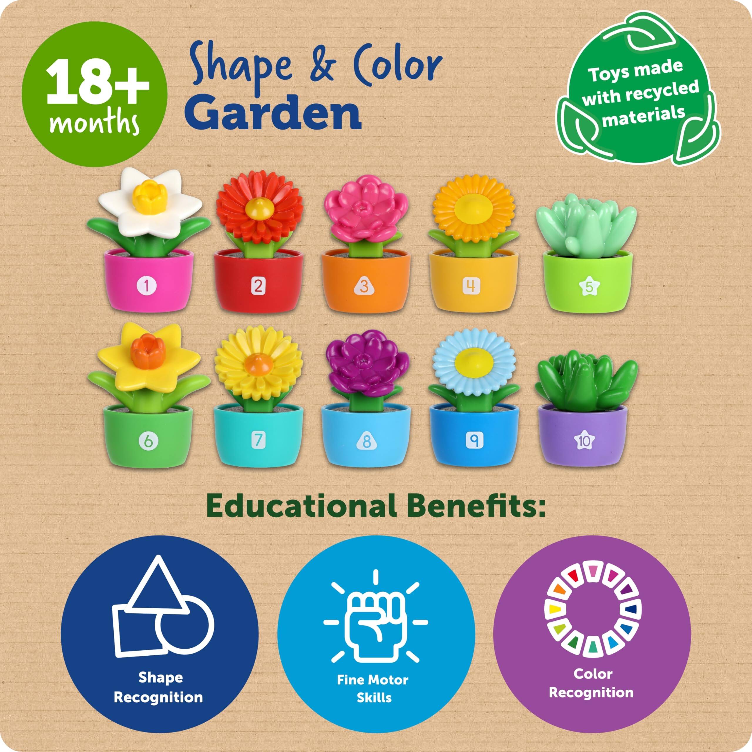 18+ months  
Shape & Color Garden  
Toys made with recycled materials  

Educational Benefits:  
- Shape Recognition  
- Fine Motor Skills  
- Color Recognition
