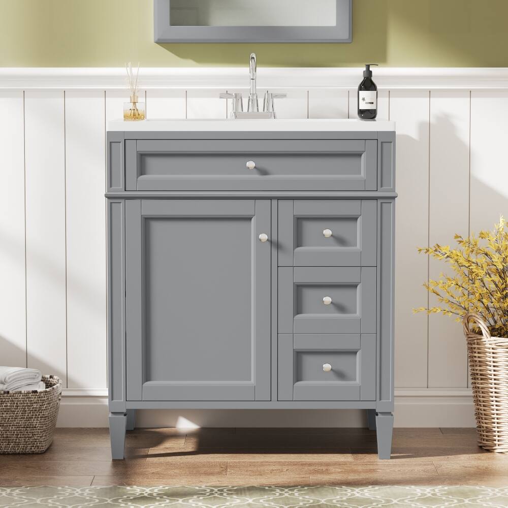 Back. Loheer - 30 inch Bathroom Vanity with Sink, Grey Single Sink Bathroom Vanity with 2 Drawers and Tip-out Drawer - Grey.