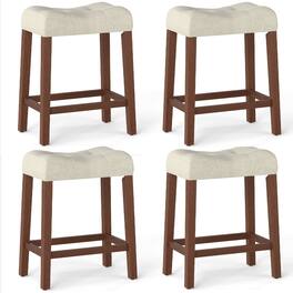 Gymax - 24'' Saddle Bar Stools Set of 4 w/ Footrest Rubber Wood Frame for Kitchen Island - Brown