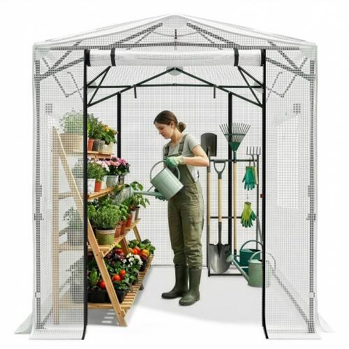 Left. Winado - 6x8ft Greenhouse, Instant Walk-in Pop Up Tent Greenhouse for Indoor Outdoor Gardening Easy Setup with Roll-up Zipper - White.
