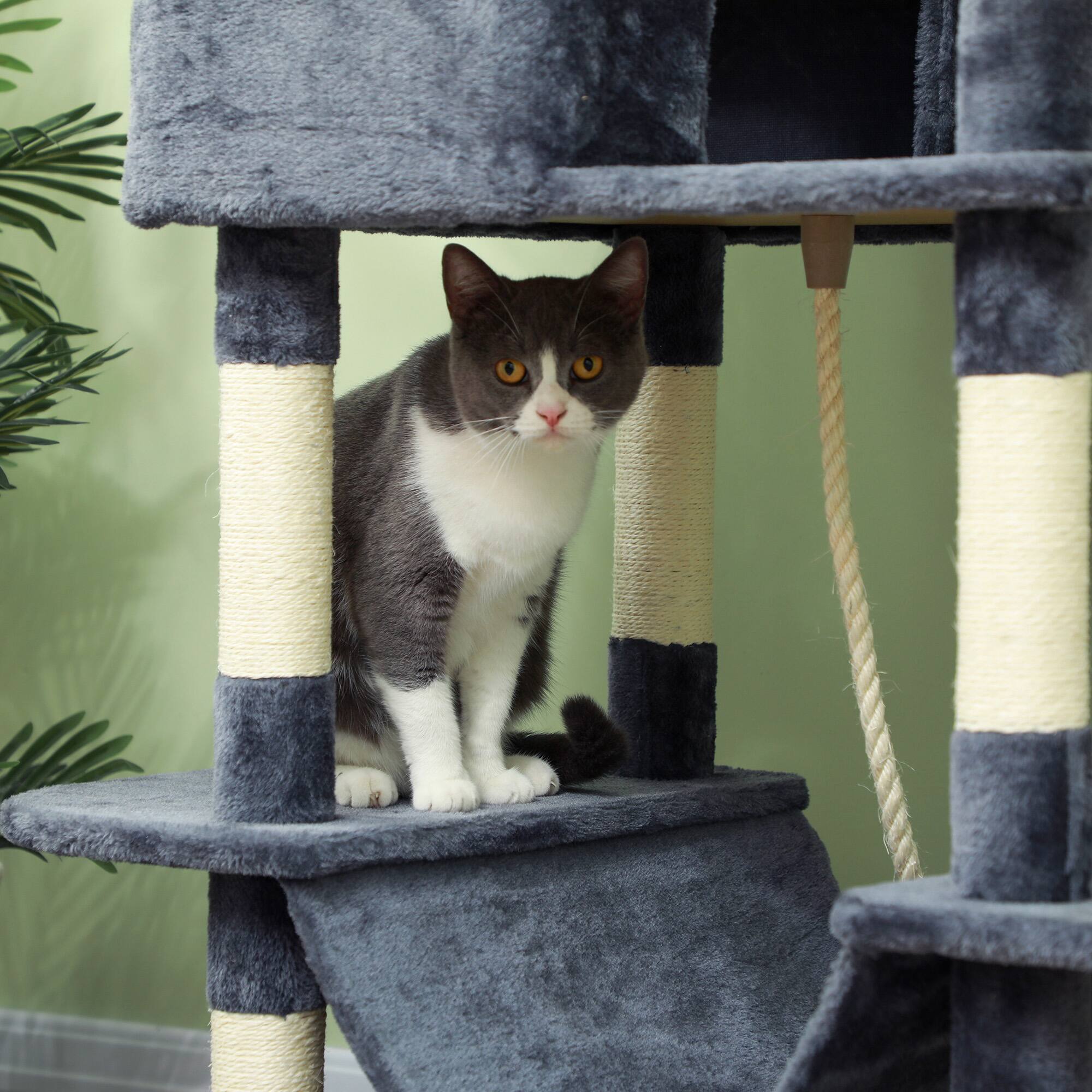 Alt View 7. Pawhut - Cat Tree w/ Cat Scratching Posts, Scratching Board, Condos, Beds, Hammocks, Toy Balls - Dark Gray.
