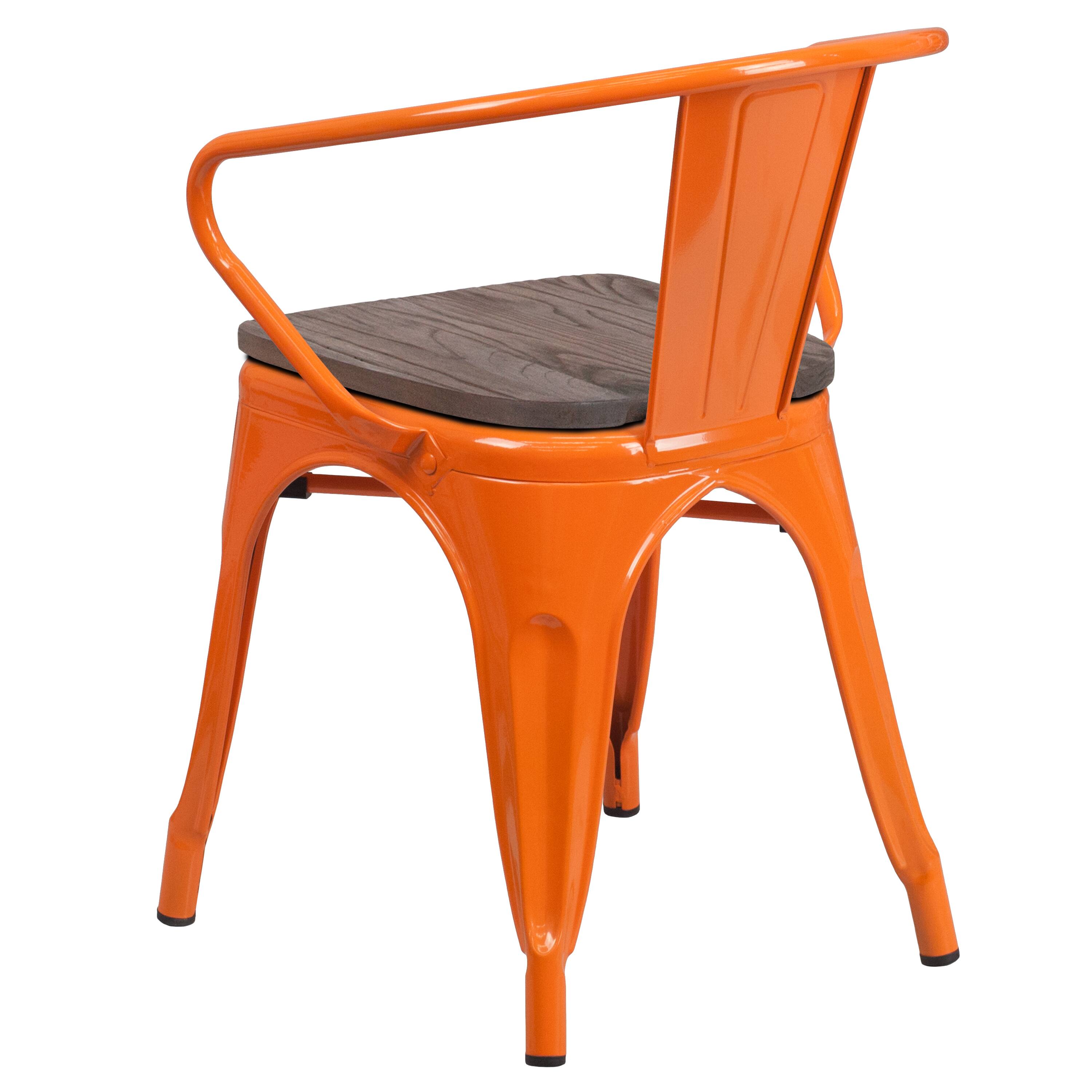 Alt View 3. Emma + Oliver - Metal Chair with Wood Seat and Arms - Orange.