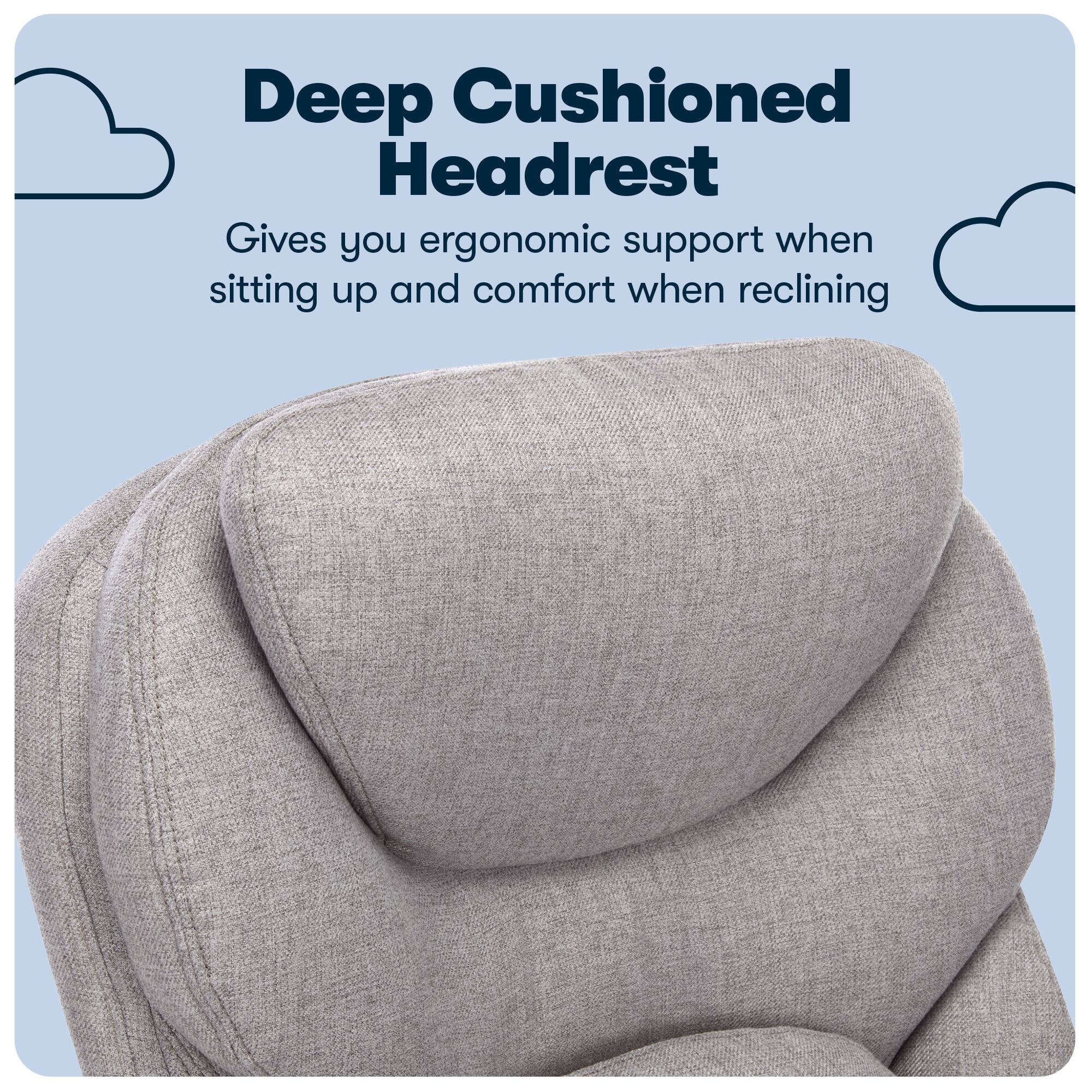 Deep Cushioned Headrest: Ergonomic support for sitting up and comfort when reclining.