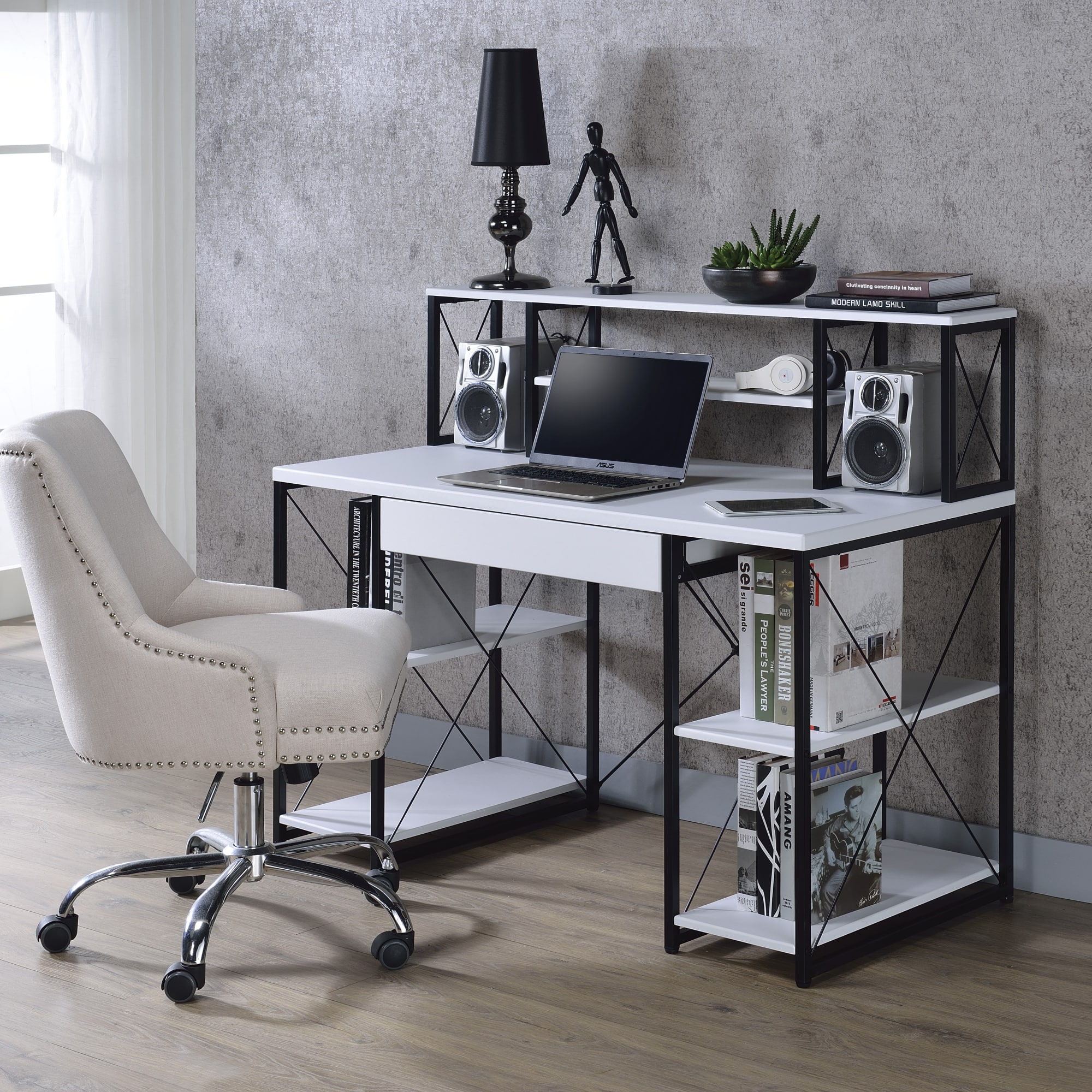 GOODSILO - All-Purpose Writing Desk with Storage Drawer and Open Compartments for Home Office Use - White