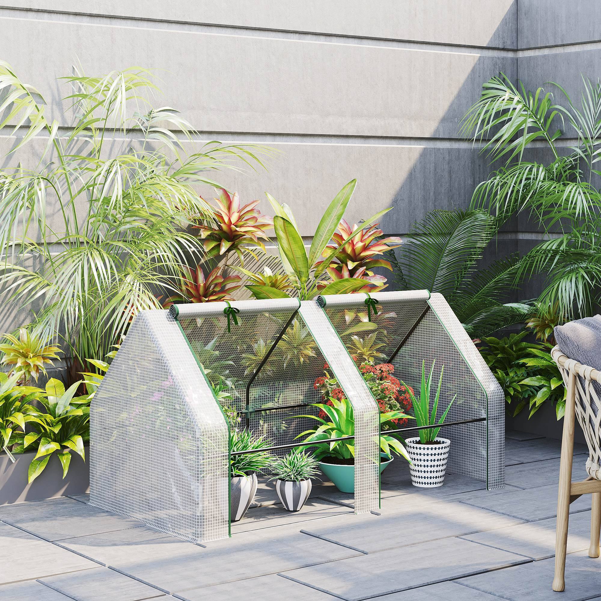 Alt View 1. Outsunny - Mini Greenhouse, Outdoor Garden with Large Zipper Doors and Water/UV PE Cover - White.